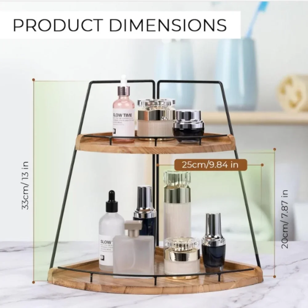 2-Tier Wooden Corner Organizer - Bathroom/ Kitchen/ Vanity Corner Shelf Storage
